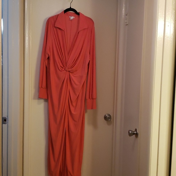 Coral Printed Collared Maxi